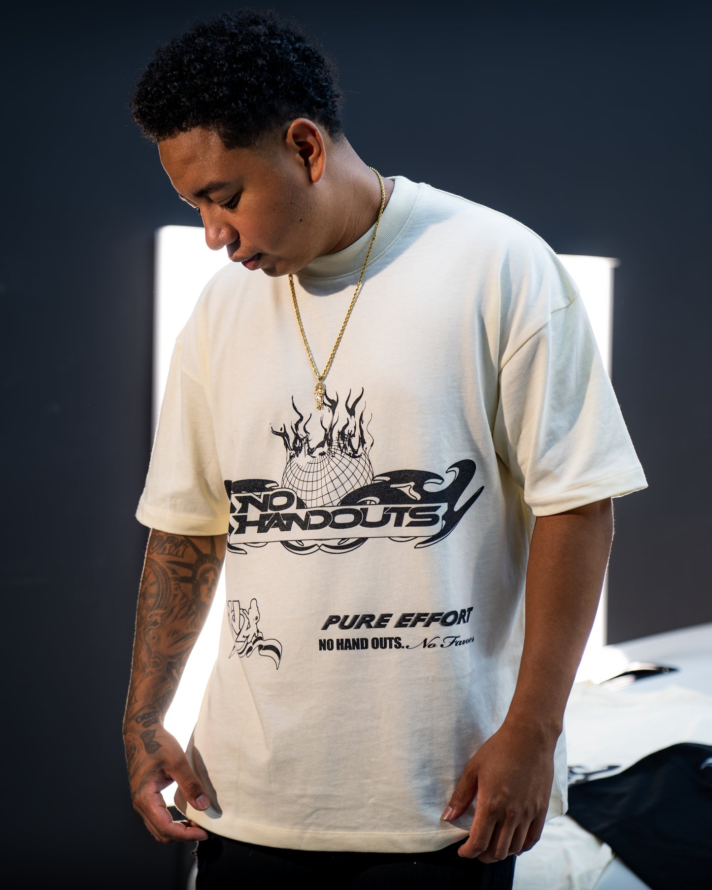 Cream & Black " PURE EFFORT , NO HANDOUTS , NO FAVORS" T-Shirt ( LIMITED STOCK )
