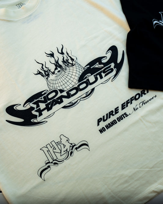 Cream & Black " PURE EFFORT , NO HANDOUTS , NO FAVORS"  T-Shirt ( LIMITED STOCK )